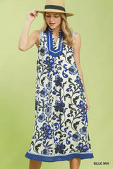 Blue White Floral Scroll Sleeveless Midi Dress | Boutique In USA, Dresses, $ 69.00, A Moment Of Now™