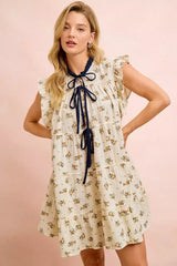 Beige Navy Floral Multi-tierd Dress With Ruffles And Front Tie | Boutique In USA, Dresses, $ 60.00, A Moment Of Now™
