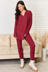 Serene Notched Long Sleeve Top and Pants Loungewear Set, Outfit Sets, $ 35.00, A Moment Of Now™