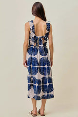 Navy Abstract Print Smocked Bodice Tiered Lined Midi Dress | Boutique In USA, Dresses, $ 62.00, A Moment Of Now™