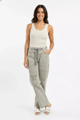 Grey Drawstring Striped Twill Barrel Pants | Boutique In USA, Pants, $ 69.00, A Moment Of Now™