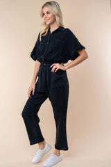 Black Texture Short Sleeve Jumpsuit - Chic & Comfy, Jumpsuits, $ 59.00, A Moment Of Now™
