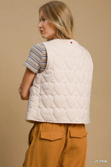 Light Pink Heart Quilted Tie-Front Vest - Chic Style, Vests Jackets, $ 55.00, A Moment Of Now™