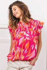 Red Smocked Yoke Ruffled Floral Top | Feminine Style, Tops, $ 45.00, A Moment Of Now™