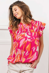 Red Smocked Yoke Ruffled Floral Top | Feminine Style, Tops, $ 45.00, A Moment Of Now™