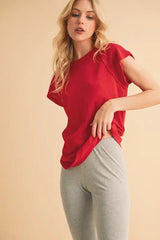 Cherry Red Round Neck Short Sleeve T-Shirt, T-shirts, $ 32.00, A Moment Of Now™
