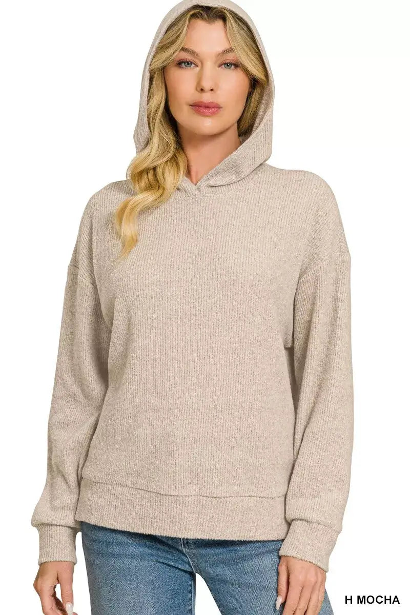 Mocha Brown Brushed Ribbed Hacci Hoodie Pullover | Boutique In USA, Hoodies, $ 32.00, A Moment Of Now™