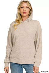 Mocha Brown Brushed Ribbed Hacci Hoodie Pullover | Boutique In USA, Hoodies, $ 32.00, A Moment Of Now™