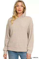 Mocha Brown Brushed Ribbed Hacci Hoodie Pullover | Boutique In USA, Hoodies, $ 32.00, A Moment Of Now™