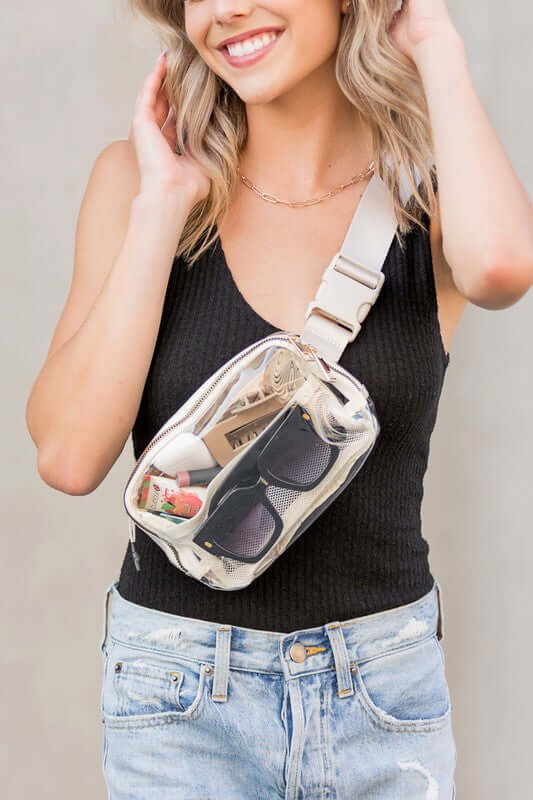 Juni Clear Stadium Belt Sling Bag - Stylish Convenience, Sling Bags, $ 56.95, A Moment Of Now™