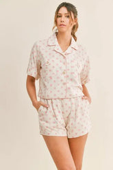 Chic Pink Polka Dot Collar Lounge Set, Sleepwear & Loungewear, $ 71.00, A Moment Of Now™