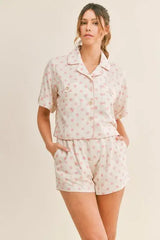 Chic Pink Polka Dot Collar Lounge Set, Sleepwear & Loungewear, $ 71.00, A Moment Of Now™