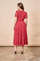 Ginkgo Leaf Midi Wrap Dress Lipstick Red + Silver | Boutique In USA, Dresses, $ 180.00, A Moment Of Now™