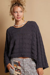 Chic Charcoal Grey Round Neck Cropped Sweater, Sweaters, $ 56.00, A Moment Of Now™