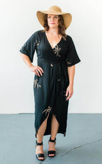 Cherry Blossom Maxi Wrap in Black + Gold | Boutique In USA, Dresses, $ 180.00, A Moment Of Now™