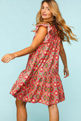 Boho Coral Summer Ruffled Mini Dress with Pockets, Dresses, $ 64.00, A Moment Of Now™