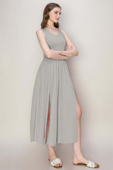 Grey Sleeveless Slit Midi Dress - Chic & Versatile, Dresses, $ 39.00, A Moment Of Now™