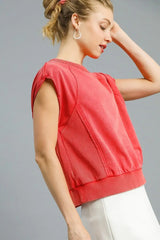 Red Round Neck Cap Sleeve Sweatshirt Top, Sweatshirts, $ 55.00, A Moment Of Now™