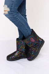 Black Sequin Thermal Flat Short Boots - Stylish Comfort, Boots, $ 29.00, A Moment Of Now™