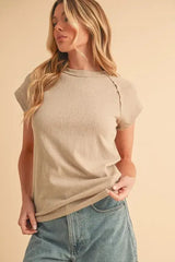 Oat Brown Round Neck Short Sleeve T-Shirt, T-shirts, $ 32.00, A Moment Of Now™