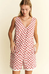 Stylish White Red Plus Size Sleeveless Plaid Romper, Rompers, $ 50.00, A Moment Of Now™