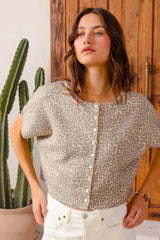 Leopard Print Button Front Sweater Cardigan, Tops, $ 50.00, A Moment Of Now™