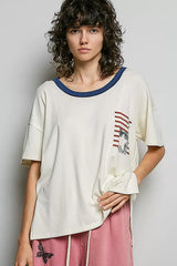Cream American Flag Color Block Side Slit Cotton Top | Boutique In USA, Tops, $ 45.00, A Moment Of Now™