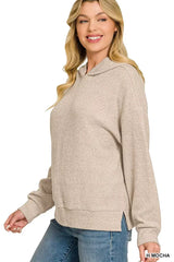 Mocha Brown Brushed Ribbed Hacci Hoodie Pullover | Boutique In USA, Hoodies, $ 32.00, A Moment Of Now™