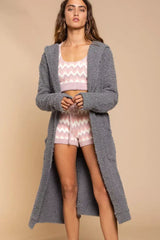 Grey Berber Fleece Tie Front Cardigan with Pockets, Cardigans, $ 43.00, A Moment Of Now™