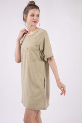 Sage Washed Round Neck Mini Tee Dress - Casual Style, Dresses, $ 40.00, A Moment Of Now™