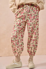 Cream Pink Floral Printed Twill Drawstring Pants | Online Boutique USA, Pants, $ 57.00, A Moment Of Now™
