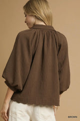 Brown Oversized Balloon Sleeve Blouse - Chic Style, Blouses, $ 60.00, A Moment Of Now™