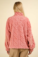 Blush Fuzzy Fleece Half Zip Cable Sweatshirt, Sweatshirts, $ 45.00, A Moment Of Now™