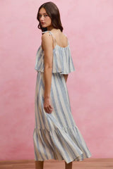 Stripe Tiered Shoulder Tie Midi Lined Dress | Boutique In USA, Dresses, $ 59.00, A Moment Of Now™