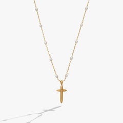 Cross 4:13 Pearl Rosary Chain Pendant Necklace, Necklaces, $ 44.00, A Moment Of Now™
