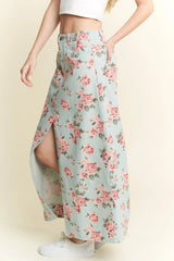 Blue Pink Floral Print Denim Maxi Skirt Plus Size, Skirts, $ 59.00, A Moment Of Now™