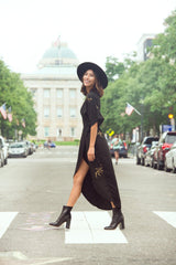 Cherry Blossom Maxi Wrap in Black + Gold | Boutique In USA, Dresses, $ 180.00, A Moment Of Now™