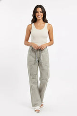 Grey Drawstring Striped Twill Barrel Pants | Boutique In USA, Pants, $ 69.00, A Moment Of Now™