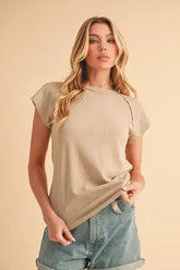 Oat Brown Round Neck Short Sleeve T-Shirt, T-shirts, $ 32.00, A Moment Of Now™