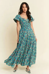 Teal Green Sweetheart Neck Tiered Maxi Dress, Dresses, $ 72.00, A Moment Of Now™