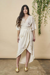 Hand Beaded Cherry Blossom Maxi Wrap in Ivory + Antique Gold | Boutique In USA, Dresses, $ 328.00, A Moment Of Now™