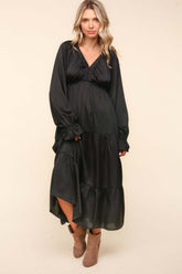 Black Flounce Long Sleeve Tiered Midi Dress, Dresses, $ 69.00, A Moment Of Now™