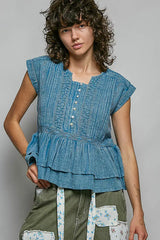 Blue Eyelet Embroidery Pintuck Sleeveless Cotton Blouse | Boutique In USA, Blouses, $ 69.00, A Moment Of Now™