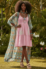 Pink Striped Smocked Embroidered Mini Dress | Boho Fashion Clothing, Dresses, $ 60.00, A Moment Of Now™