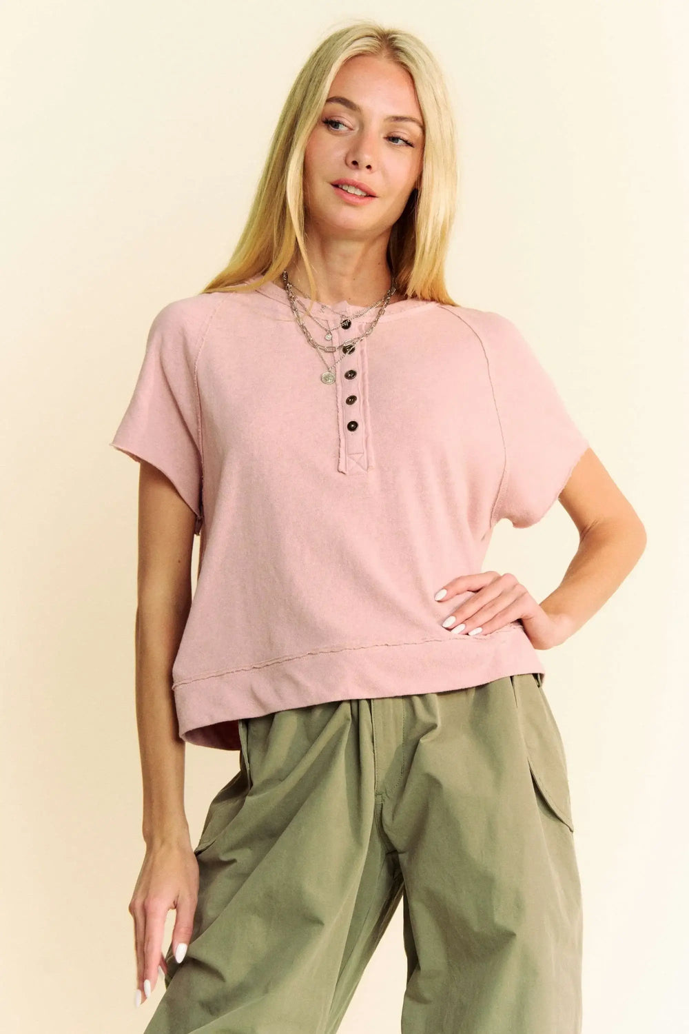 French Rose Breezy Knit Fabric Short Sleeve T-shirt Top - Chic, T-shirts, $ 45.00, A Moment Of Now™