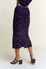 Royal Purple Sequin Back Slit Midi Skirt, Skirts, $ 45.00, A Moment Of Now™