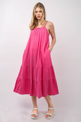 Fuchsia Ruffled A-Line Tired Midi Cami Dress, Dresses, $ 49.00, A Moment Of Now™