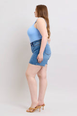 Plus Size Medium Blue Double Button Denim Shorts, Shorts, $ 59.00, A Moment Of Now™