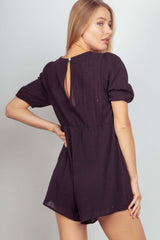 Black Lace Detail Puff Sleeve Romper with Pockets, Rompers, $ 45.00, A Moment Of Now™