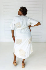 Peacock Maxi Wrap Dress in White + Gold | Boutique In USA, Dresses, $ 180.00, A Moment Of Now™